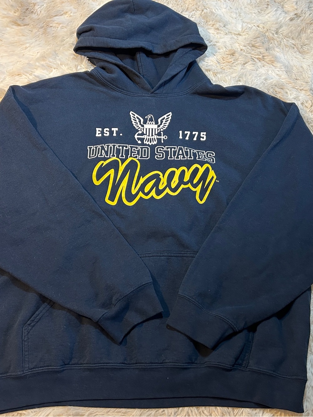 Navy Blue Pullover Hoodie with Yellow Script United States Navy